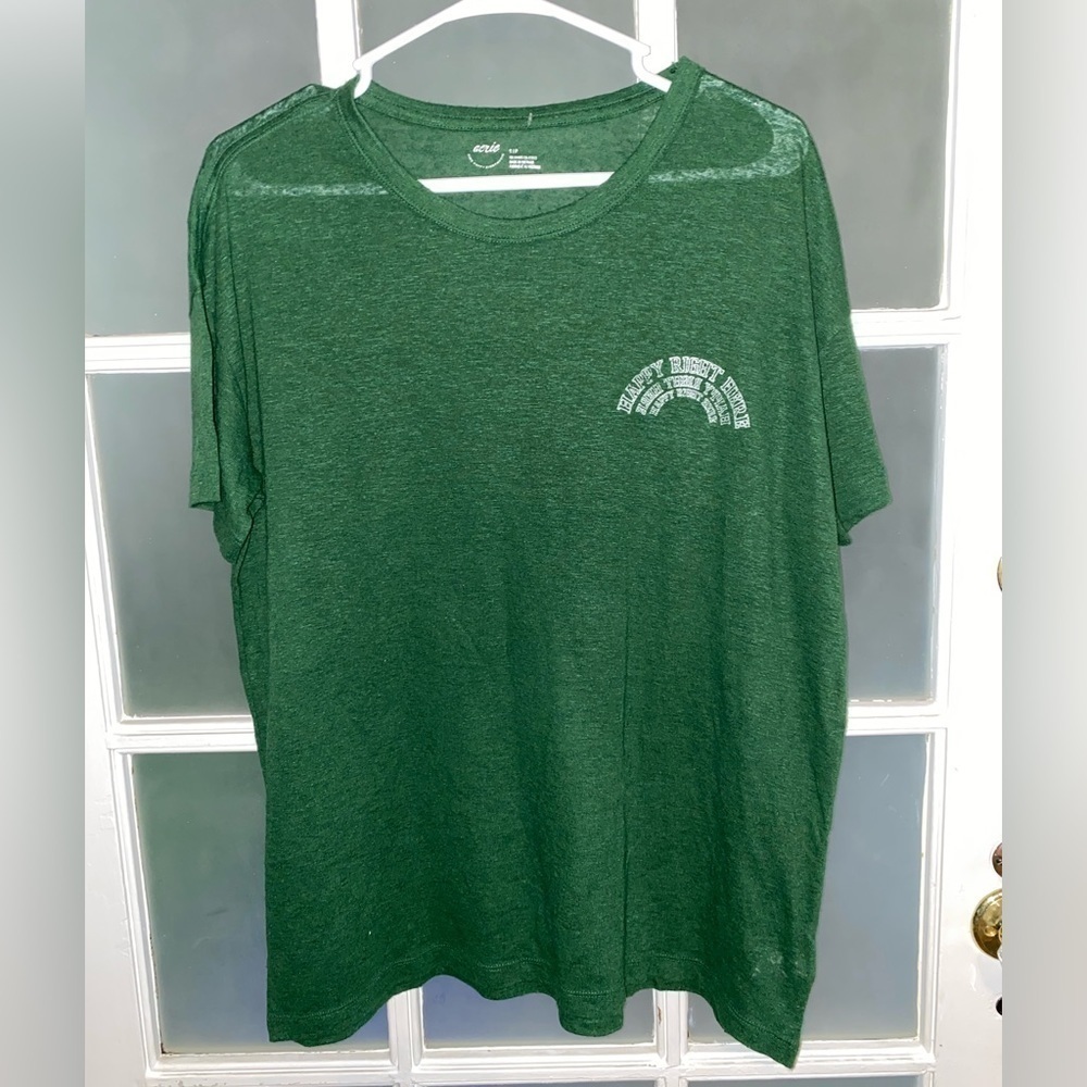 5️⃣ for $25 Aerie Womens size Small Sheer Shirt Happy Right Here Green
